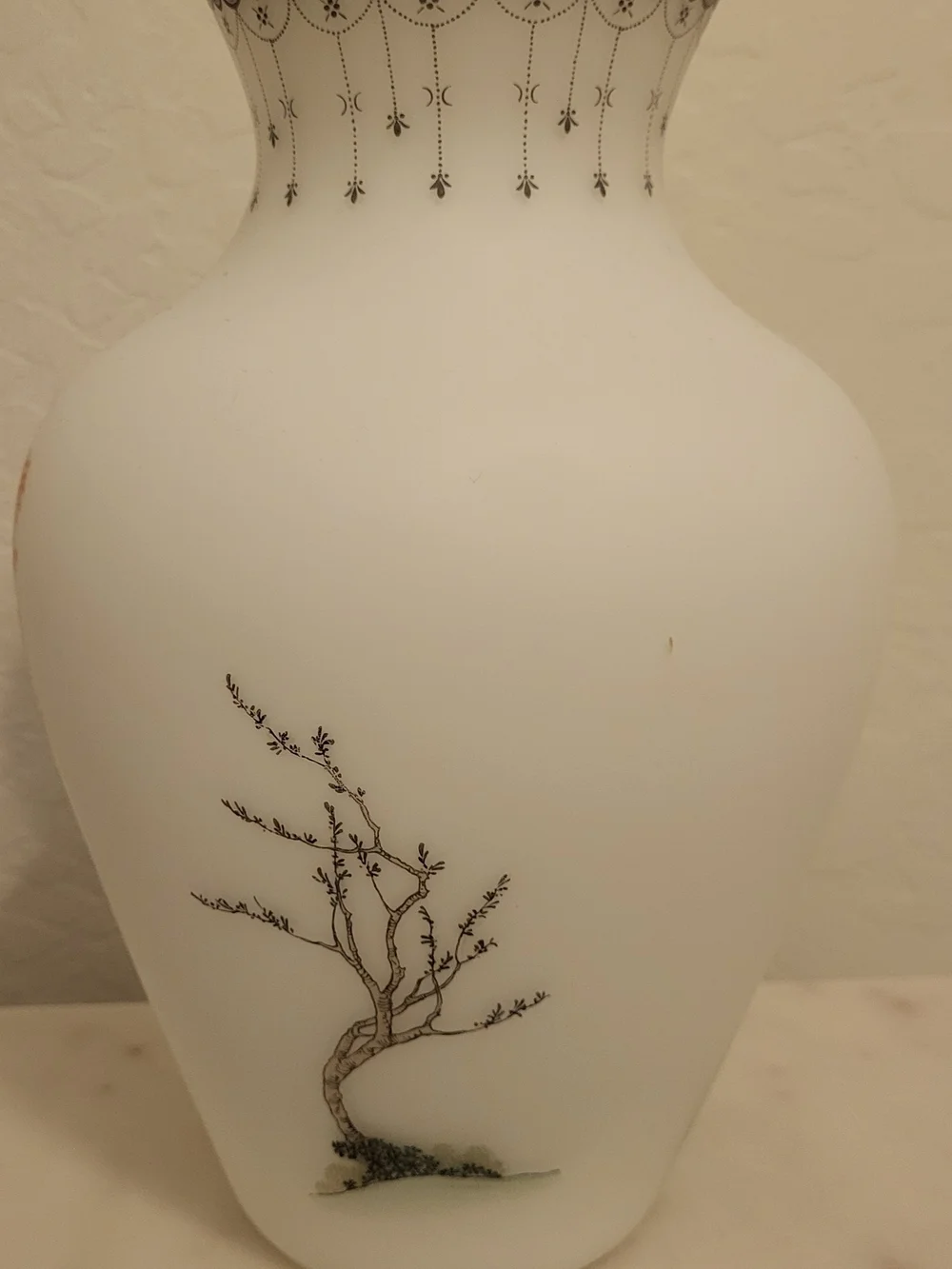 Vintage Frosted Opalescent Glass, Hand Painted Vase